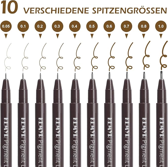 10 Micro Fine liner Drawing Art Pens Calligraphy Pens: 0.05mm-1.0mm Size Art supplies Waterproof Archival brown Ink Markers For Artists,Use for Professional Watercolor,Sketching-DeskoryOffice