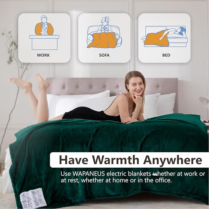 Wapaneus Heated Blanket Electric Blanket 62" x 84" Twin Size - Image 4