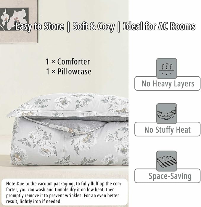LEMIROE Floral Cotton Comforter Twin Size - Image 7