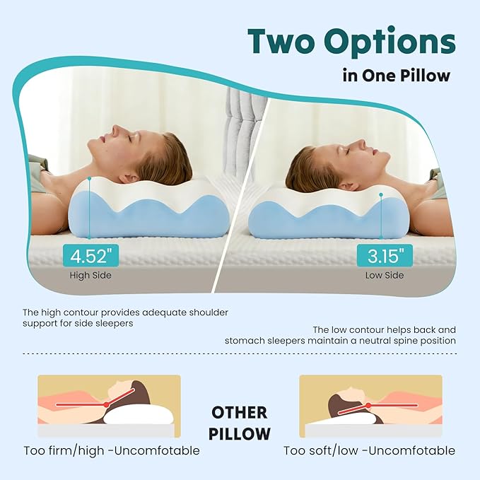 DUMOS Cervical Pillow for Neck and Shoulder, Contour Memory Foam Pillow - Image 4
