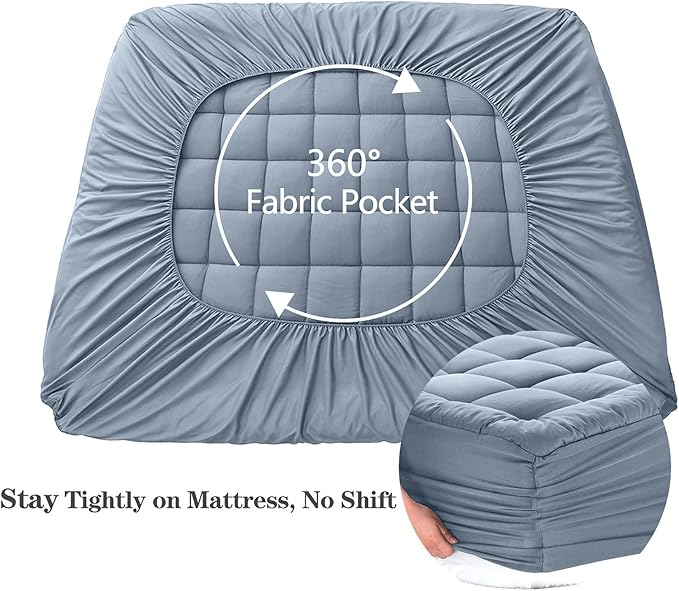 EASELAND California King Mattress Pad Pillow Top Mattress Cover Quilted Fitted - Image 4