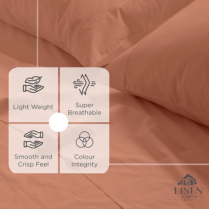 Linen Home 100% Cotton Percale Weave Fitted Sheet, Queen Size, Tera Clay - Image 2