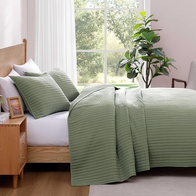 WRENSONGE Queen Quilt-3 Pieces Lightweight Bedspreads Sage Green Queen Size - Image 4