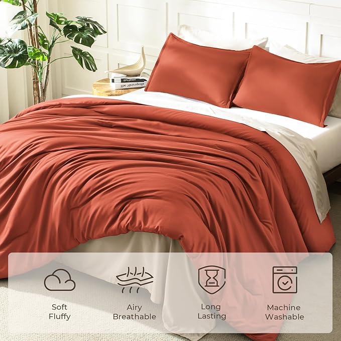 Litanika Comforters Burnt Orange Oversized Queen Size, 3 Pieces Lightweight - Image 3