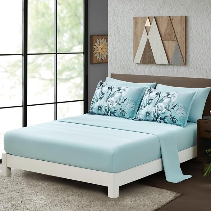 Luxudecor Floral Comforter Set Queen Size 7 Piece, Aqua Flower Bed in a Bag - Image 4