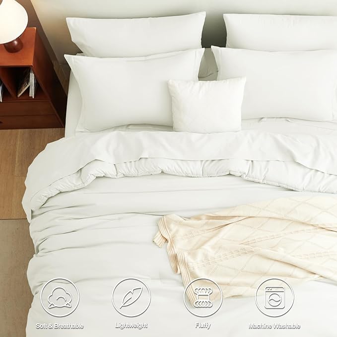 CozyLux King Size Comforter Set Ivory, 7 Pieces Bed in a Bag King Comforter Set - Image 2