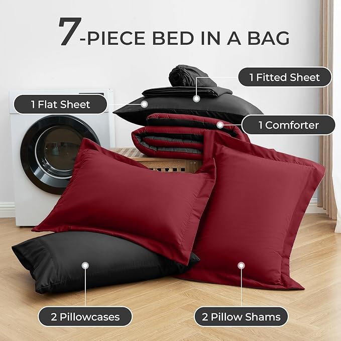 Sasttie Red & Black California King Comforter Set, 7 Pieces Cal King Bed in a - Image 6