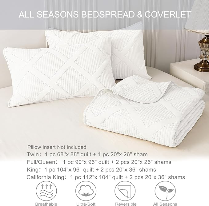 Exclusivo Mezcla Oversized King Quilt Set- White Cal King Quilts Bedding Set - Image 6