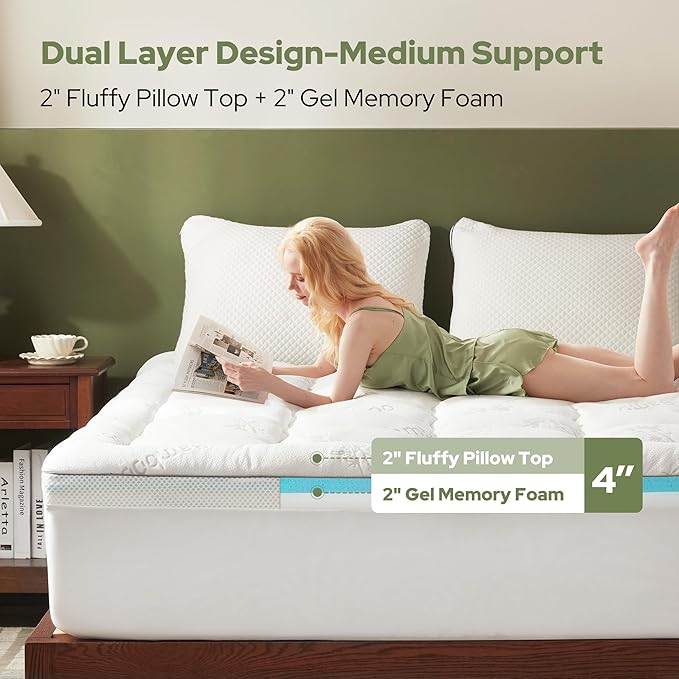 BEDLORE California King Memory Foam Mattress Topper 4 Inch, 2-in-1 Dual Layer - Image 2