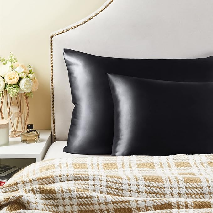 BEDELITE Satin Pillowcase with Zipper 4 Pack, Dark Grey Pillow Cases Standard - Image 6