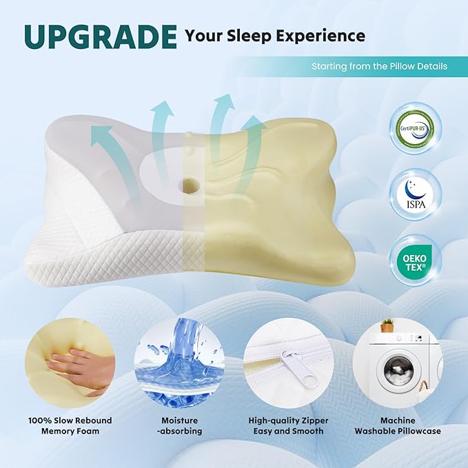 DUMOS Cervical Neck Pillow Set of 2, Cooling Memory Foam Contour Pillow - Image 5