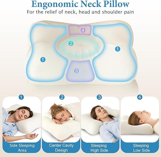Cervical Neck Pillow for Pain Relief, Odorless Memory Foam Pillow - Image 4