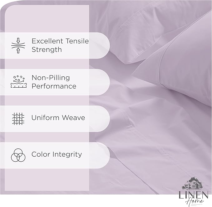 Linen Home 100% Cotton Percale Sheets Queen, Crisp Cool Breathable Bed Linen - Image 2