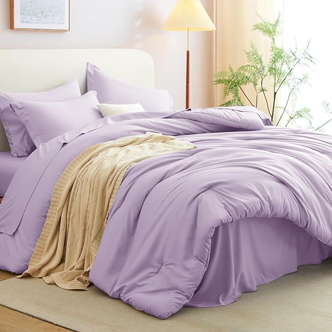CozyLux King Size Comforter Set Lavender, 7 Pieces Bed in a Bag King Comforter - Image 7