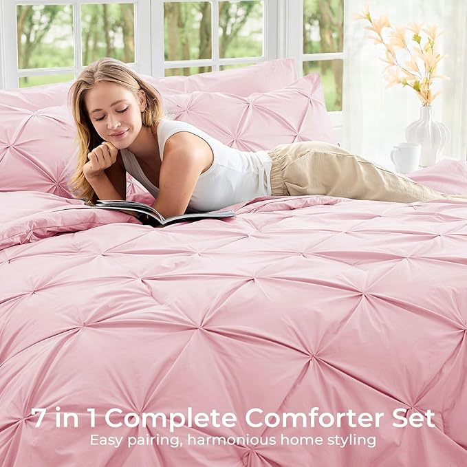 Sasttie King Size Comforter Set, 7-Piece Bed in a Bag, Pintuck Bedding Sets - Image 6