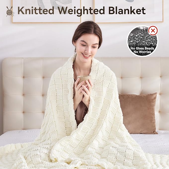 Knitted Weighted Blanket for Adult, No Beads Heavy Blanket 50” x 60'' 7lbs - Image 6