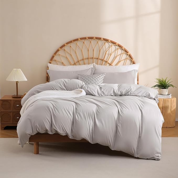 JSD Light Grey Duvet Cover Set King Size, 3 Piece Duvet Cover by JSD