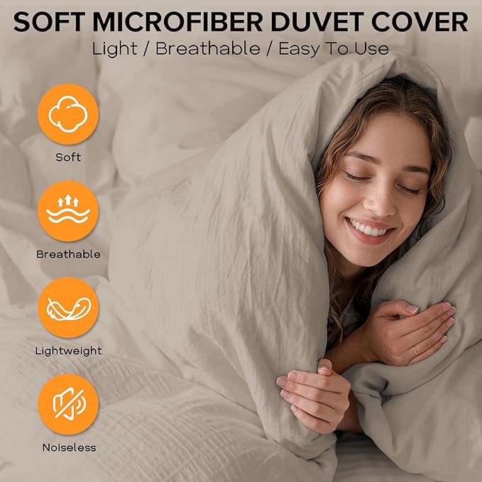 Cozyide Linen Duvet Cover King Size, 3 Pieces Bedding Duvet Covers, Soft - Image 4