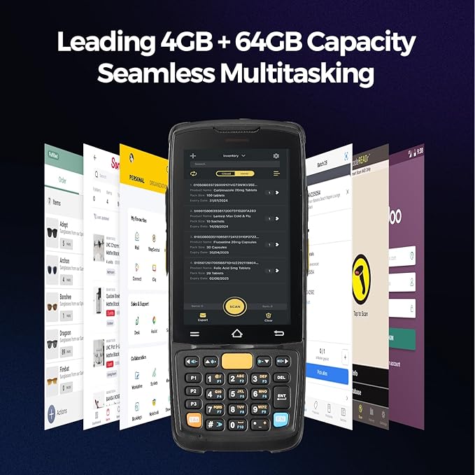 MUNBYN Android Barcode Scanner MC005, Android 14, 4GB+64GB PDA Handheld, Equipped with Honeywell HS7 1D & 2D Bar Code Scan Engine, 4-inch Touchscreen, 5000mAh Mobile Scanner for Inventory Warehouse-DeskoryOffice