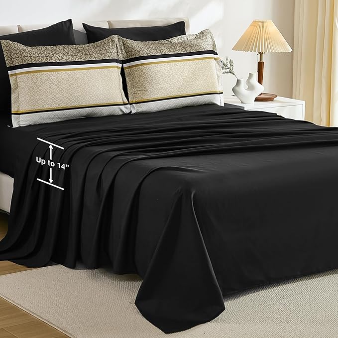 WONGS BEDDING Yellow Black Queen Comforter Set 7 Pieces, Boho Striped Bed in a - Image 5