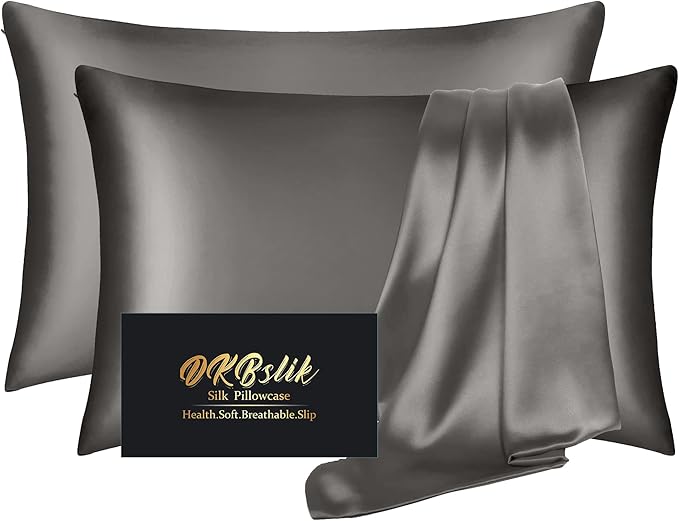 Silk Pillow Cases 2 Pack, Mulberry Silk Pillowcases Standard Set of 2, Anti Acne by HOME