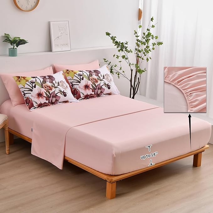 Luxudecor Floral Comforter Set King Size 7 Piece, Blush Flower Bed in a Bag - Image 4