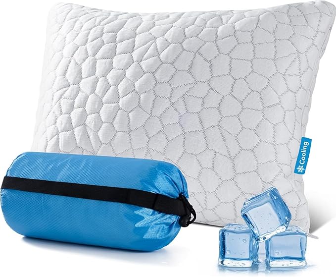 QUTOOL Cooling Pillow for Sleeping, CertiPUR-US Shredded Memory Foam Camping by QUTOOL