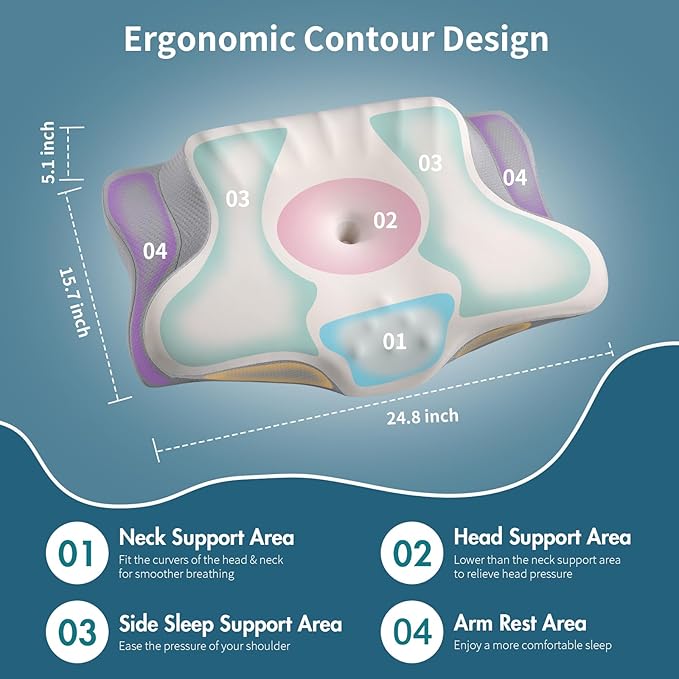 Cervical Neck Pillow for Pain Relief, Ergonomic Pillow Side Sleeper Pillow for - Image 4