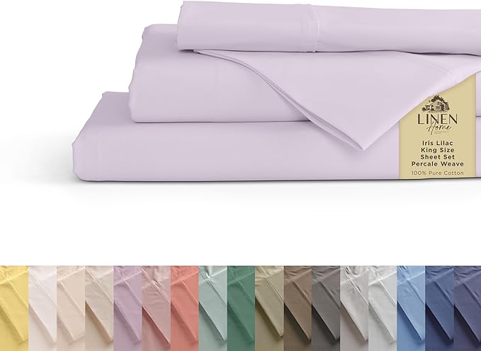 Linen Home 100% Cotton Percale Sheets California King Size, Iris Lilac by LINENHOME