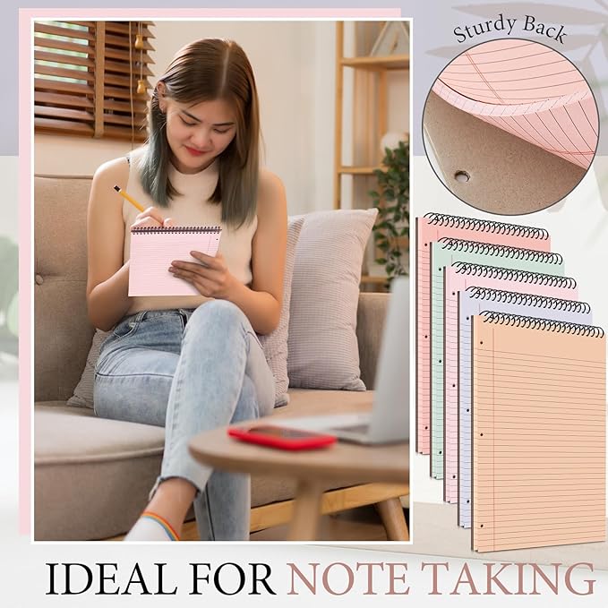 10 Packs 8.5" x 11" Top Spiral Notebook with 3 Hole Punched Legal Pads College Ruled Notepad 50 Sheets Hard Cardboard Paper Wirebound Notepad for Office School Business (Light Colors)-DeskoryOffice