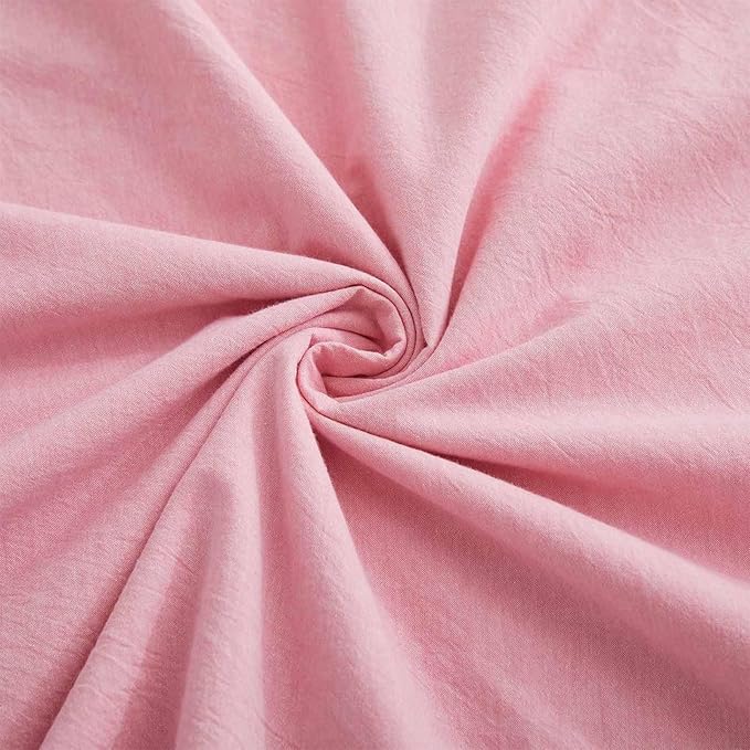 LOVQUE Pink Cotton Duvet Cover Twin Size, Linen Like Natural Bedding Set - Image 6