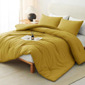 CozyLux King Size Comforter Set Mustard Yellow, 3 Pieces Solid Comforters King by CozyLux