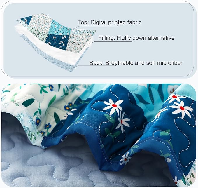 Whale Flotilla Patchwork Quilt King Size, Extra Soft Boho Floral Bedspreads - Image 3