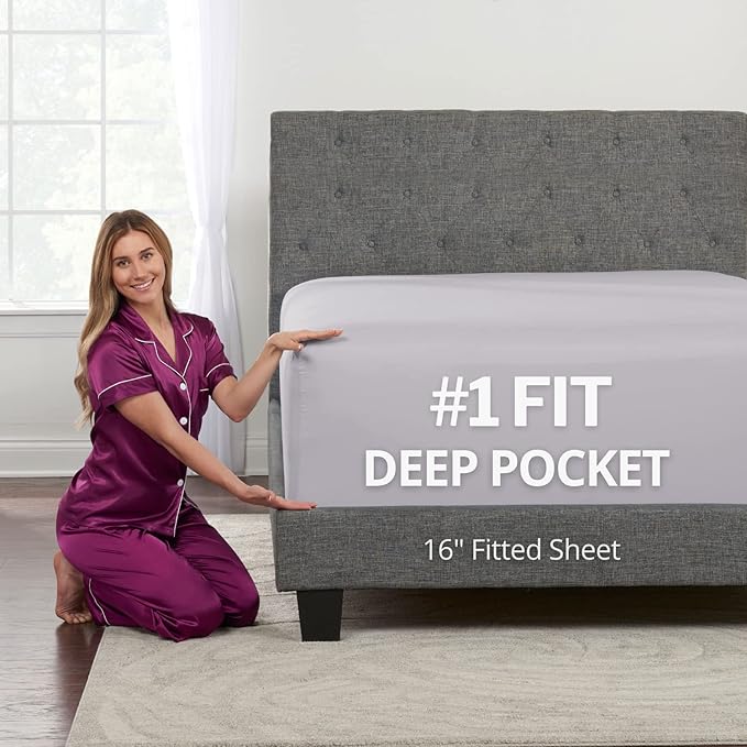 Real 16" Fitted Bed Sheets Deep Pocket Full Size, Fit 14"18" Mattresses & by DeaLuxeBedding