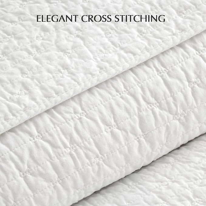 EVERGRACEHOME Cross Stitch Pre-Washed Cotton Quilt Bedding Set King Size - Image 3
