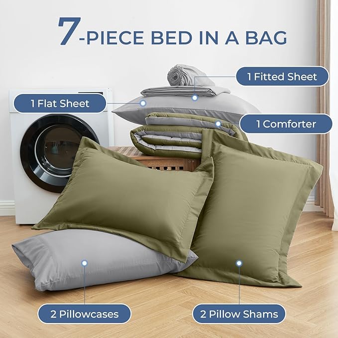 Sasttie Queen Comforter Set, 7 Pieces Bed in a Bag Queen, Complete Bedding Set - Image 6