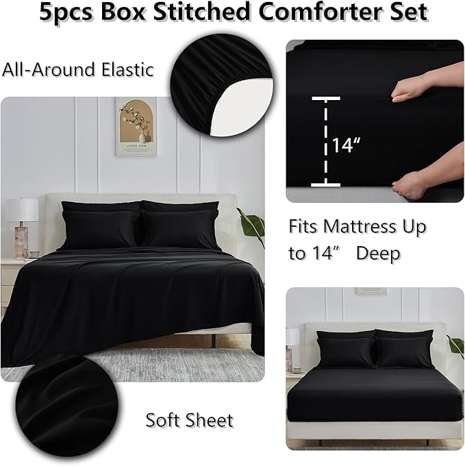 CozyLux Twin XL Comforter Set Black - Image 4