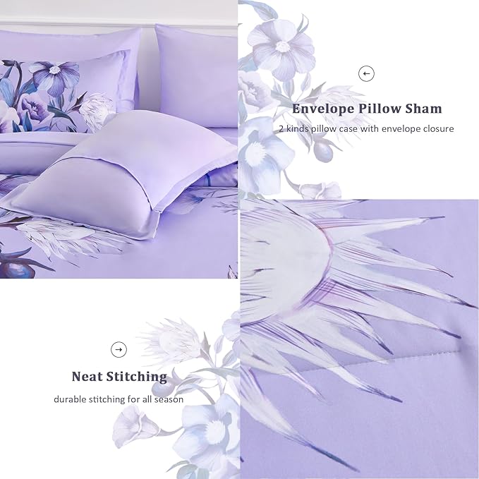 Luxudecor Lavender Purple Floral Comforter Set King Size 7 Piece, Flower Bed in - Image 6