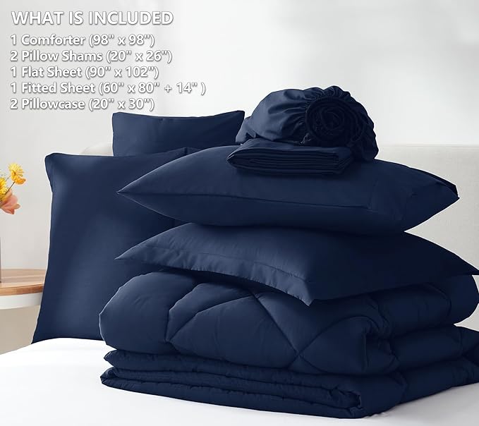 CozyLux Oversized Queen Comforter Set Navy Blue, 7 Pieces Bed in a Bag - Image 6