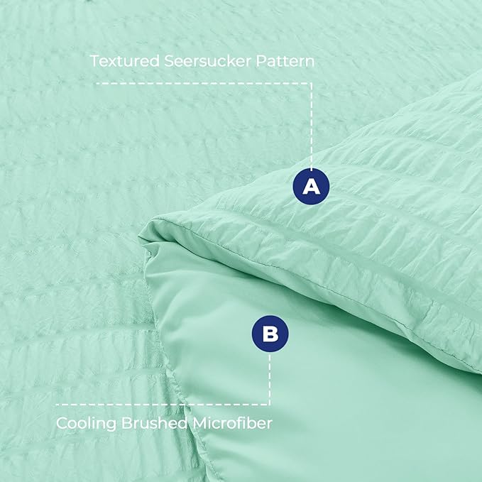 HYMOKEGE Mint Green Twin Comforter Set Seersucker 5 Pieces, All Season Luxury - Image 4