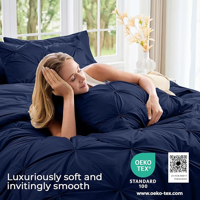 Sasttie Twin Comforter Set, 5-Piece Bed in a Bag, Pintuck Bedding Sets - Image 3