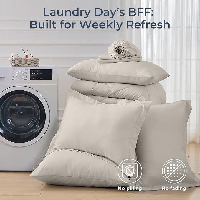 HEVUMYI Oatmeal King Comforter Set - Image 7