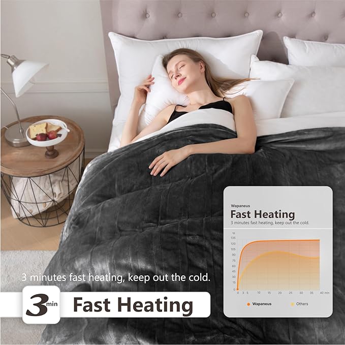 Wapaneus Heated Blanket Electric Blanket 62" x 84" Twin Size - Image 3