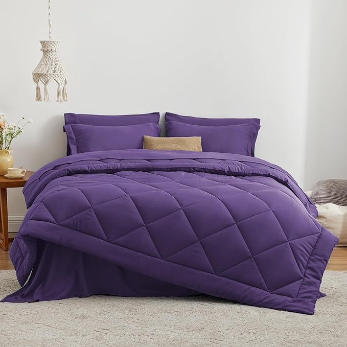 Love's cabin Queen Comforter Set Purple, 7 Pieces Queen Bed in a Bag, All - Image 2