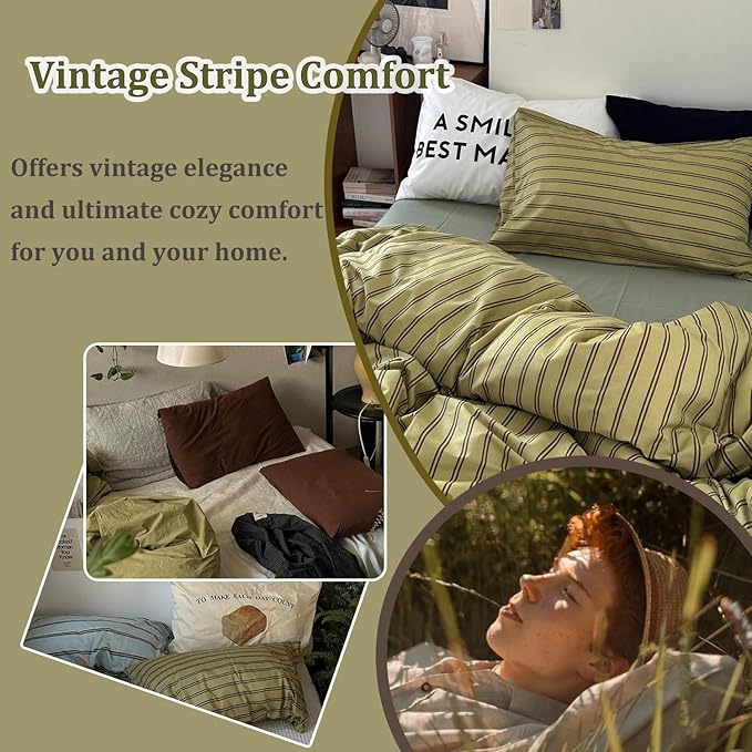 mixinni Vintage Stripes Duvet Cover Set Twin XL - Image 6