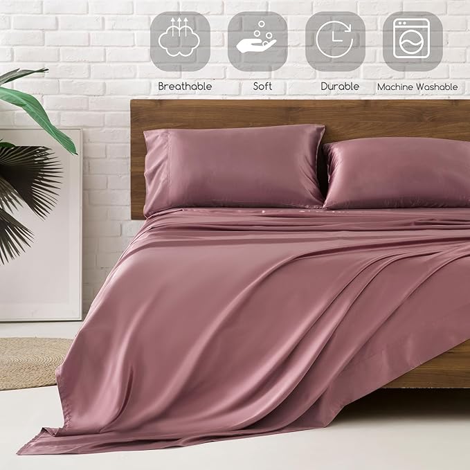 MR&HM Satin Bed Sheets, King Size Sheets Set - Image 5