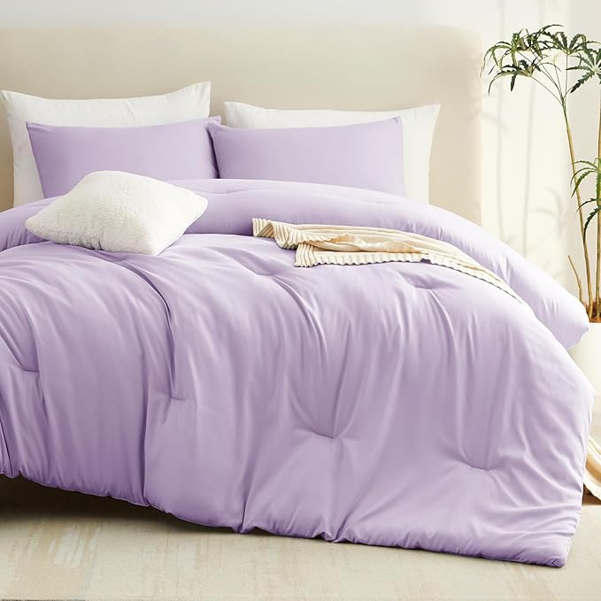 CozyLux Twin Comforter Set Lavender, 2 Pieces Twin Extra Long Solid Breathable - Image 8