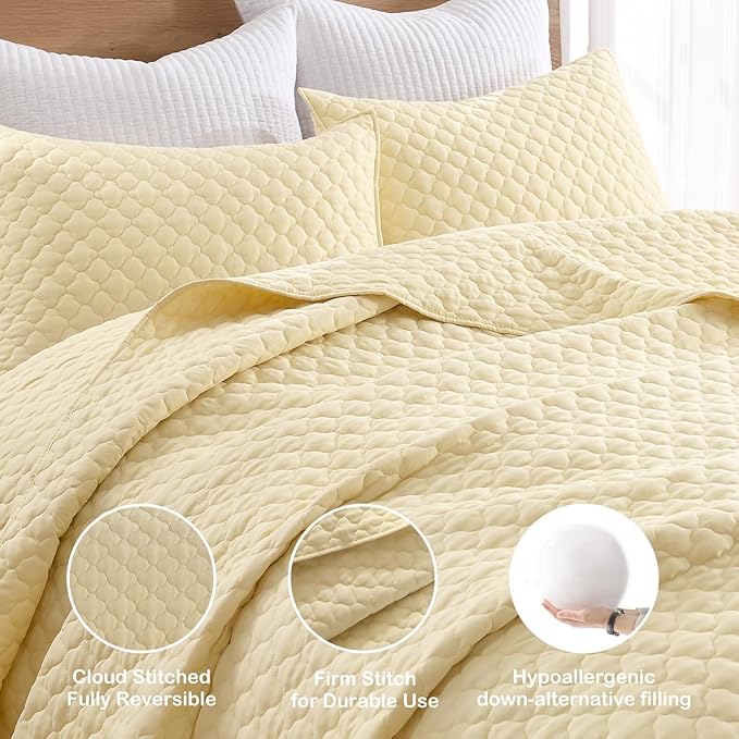 HORIMOTE HOME Quilt King Size Light Yellow, Lightweight Quilt - Image 3