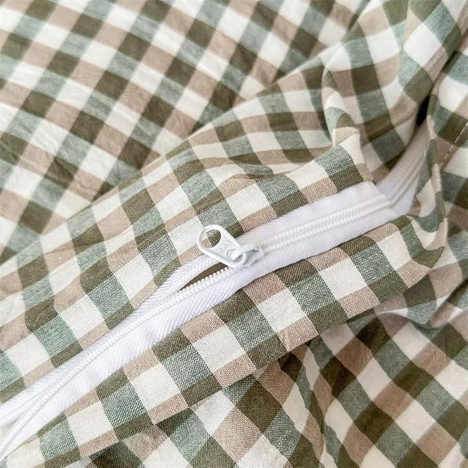 MKXI Sage Green Gingham Duvet Cover Queen, 3-Piece Ruffled Bedding Set - Image 7