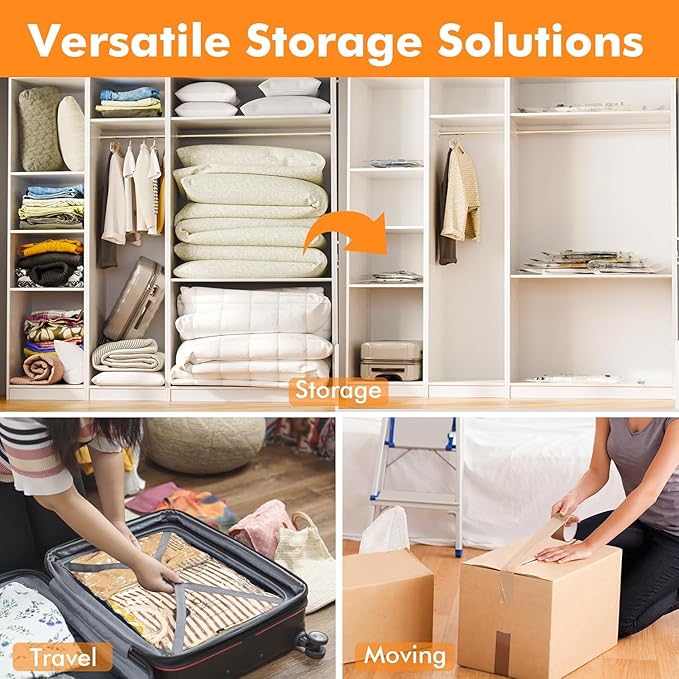 10 Jumbo Vacuum Storage Bags with Electric Pump,Plastic Packaging Bags, Space Saver Bag for Clothes, Mattress, Blanket, Duvets, Pillows, Comforters, Travel